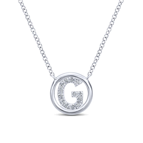 14K White Gold  Diamond G Initial Pendant Necklace