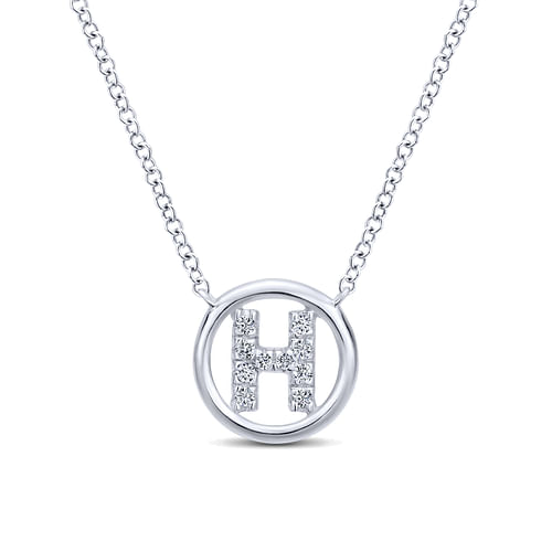 14K White Gold  Diamond H Initial Pendant Necklace