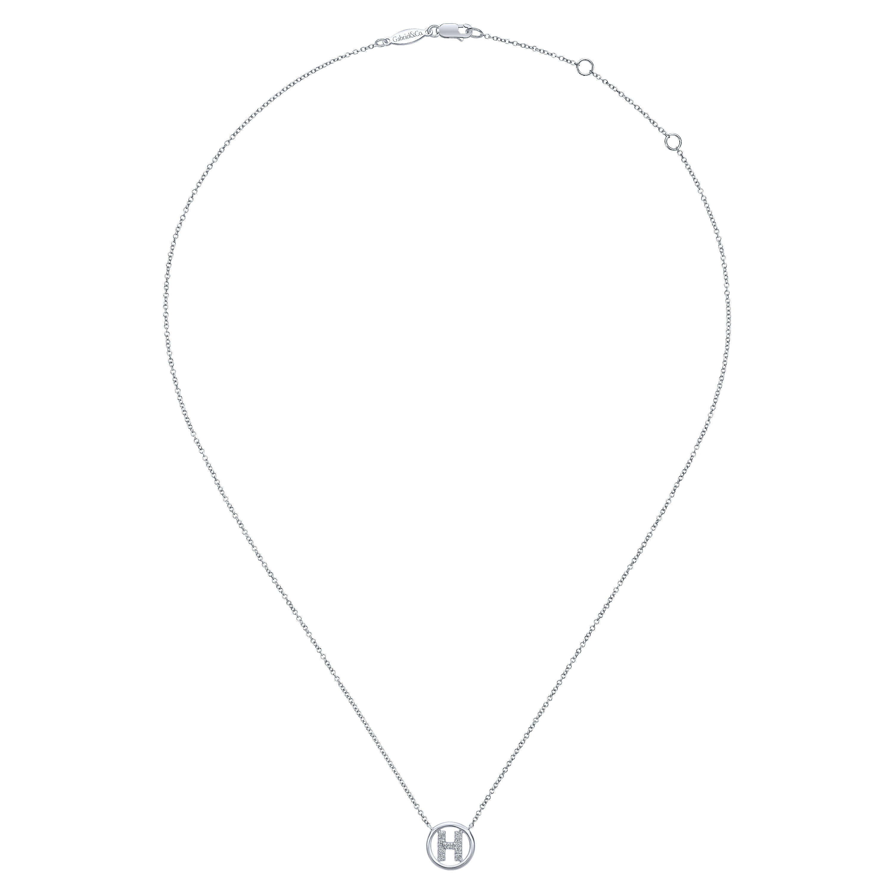 14K White Gold  Diamond H Initial Pendant Necklace