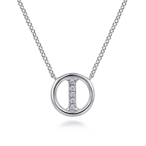 14K White Gold  Diamond I Initial Pendant Necklace