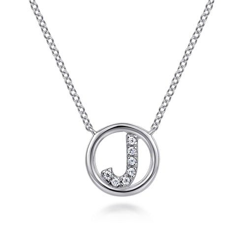 14K White Gold  Diamond J Initial Pendant Necklace