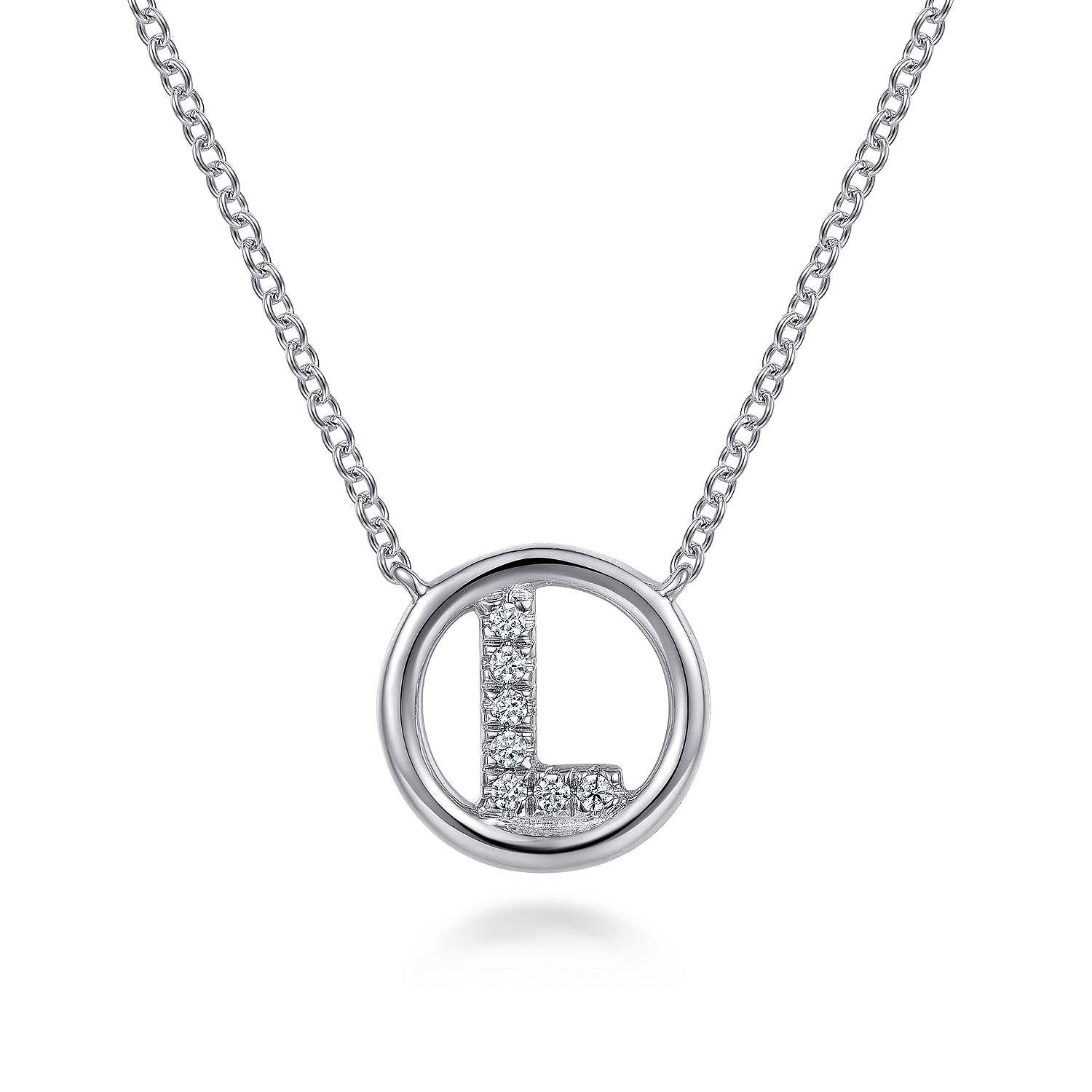 14K White Gold  Diamond L Initial Pendant Necklace