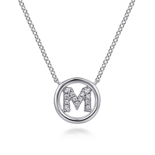 14K White Gold  Diamond M Initial Pendant Necklace