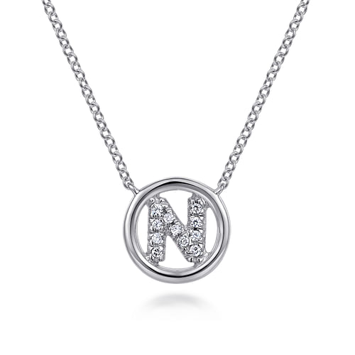 14K White Gold  Diamond N Initial Pendant Necklace