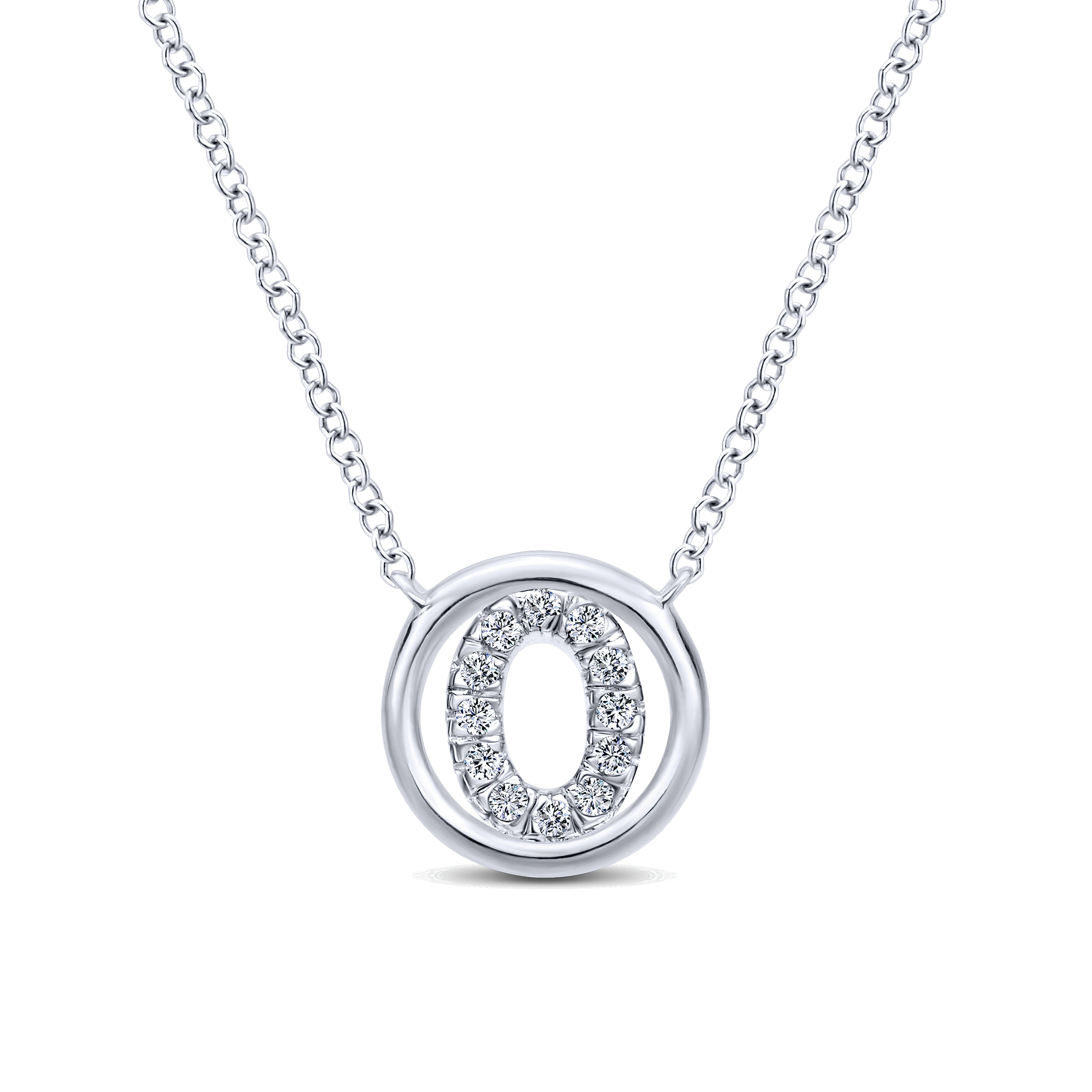 14K White Gold  Diamond O Initial Pendant Necklace