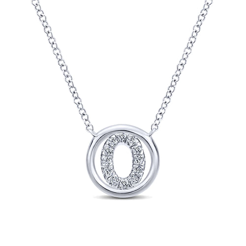 14K White Gold  Diamond O Initial Pendant Necklace