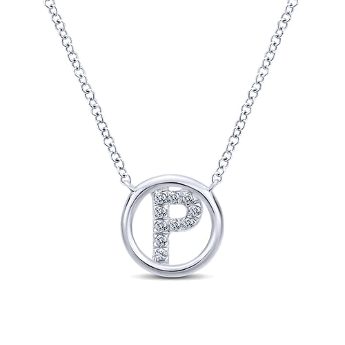 14K White Gold  Diamond P Initial Pendant Necklace