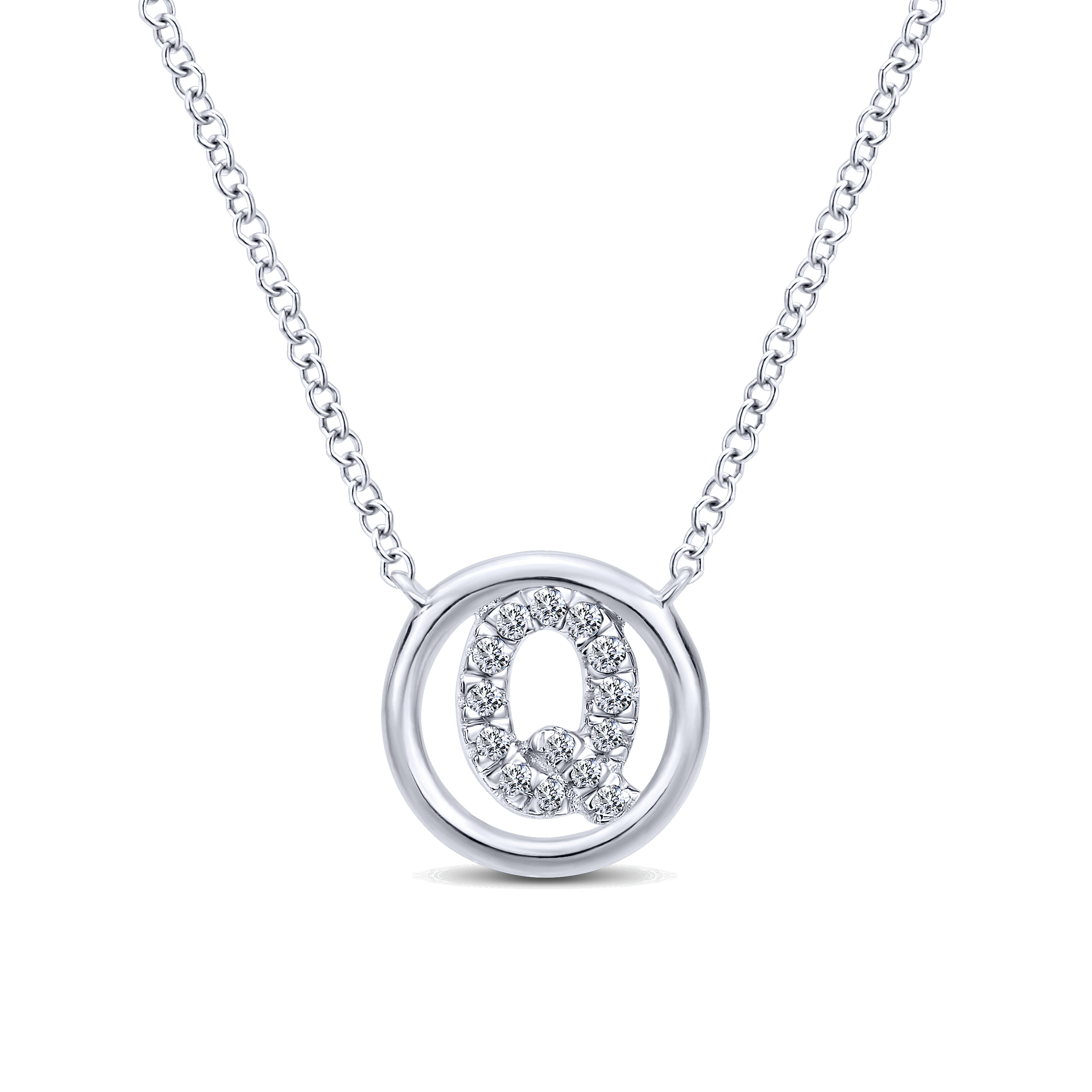 14K White Gold  Diamond Q Initial Pendant Necklace