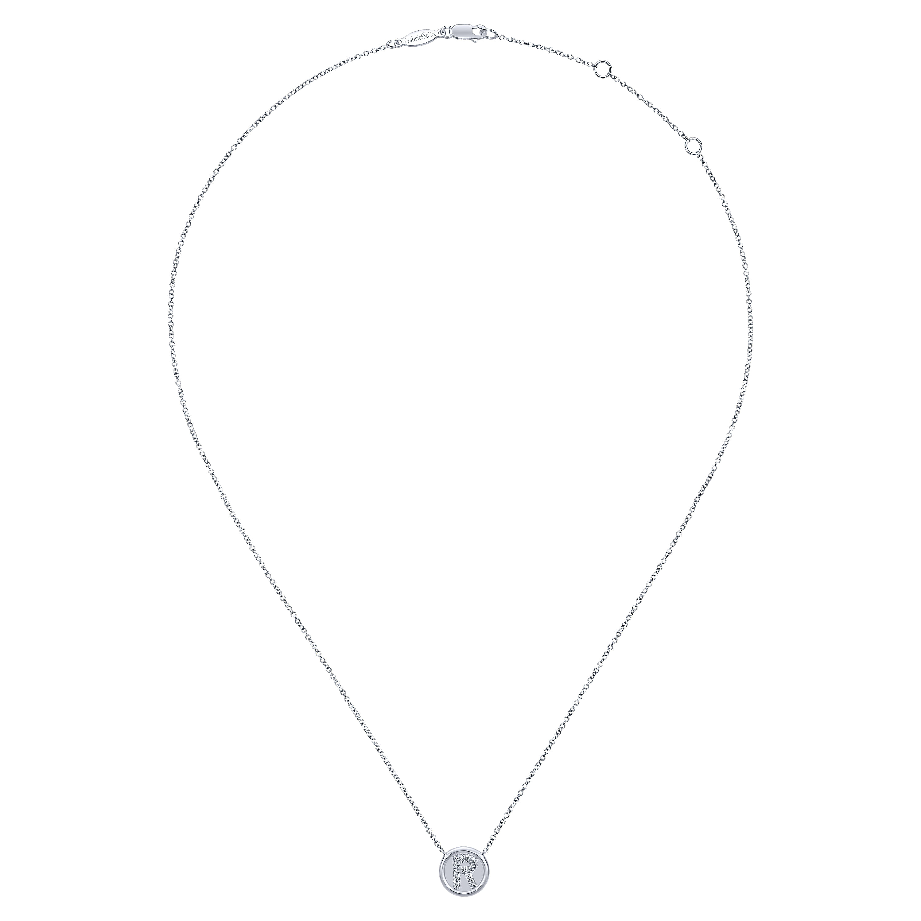 14K White Gold  Diamond R Initial Pendant Necklace