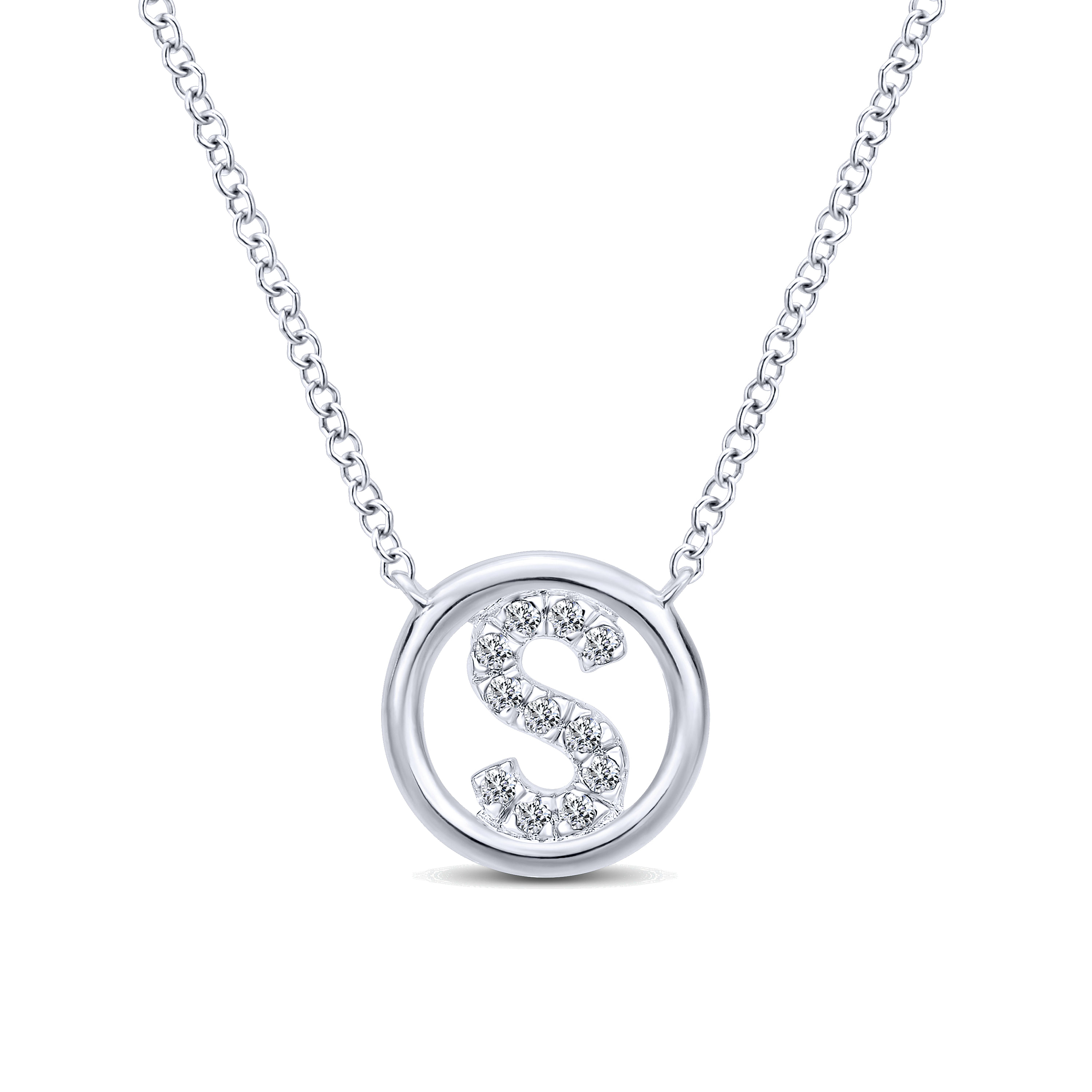 14K White Gold  Diamond S Initial Pendant Necklace
