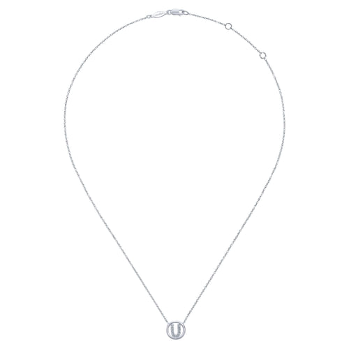 14K White Gold  Diamond U Initial Pendant Necklace
