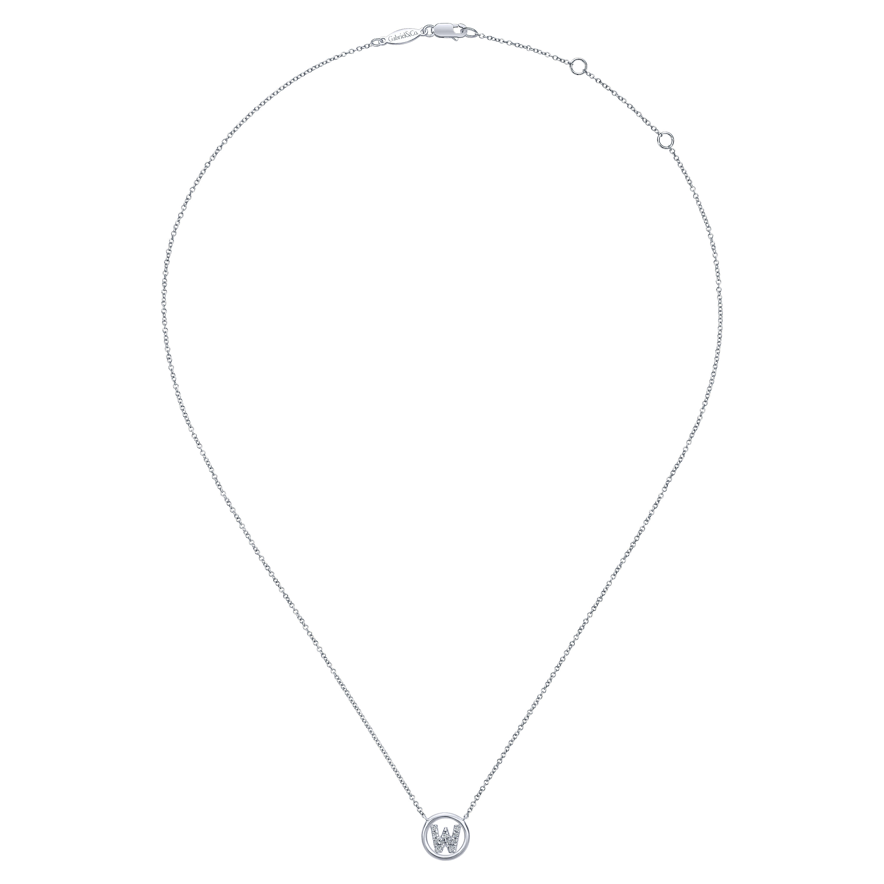 14K White Gold  Diamond W Initial Pendant Necklace