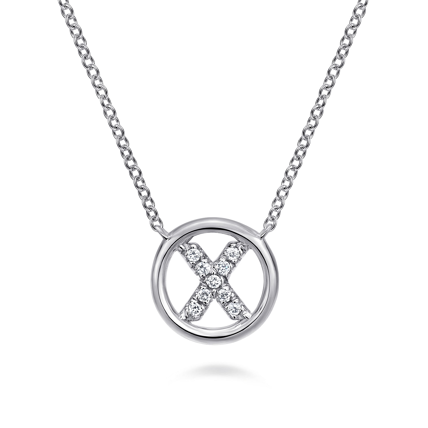 14K White Gold  Diamond X Initial Pendant Necklace
