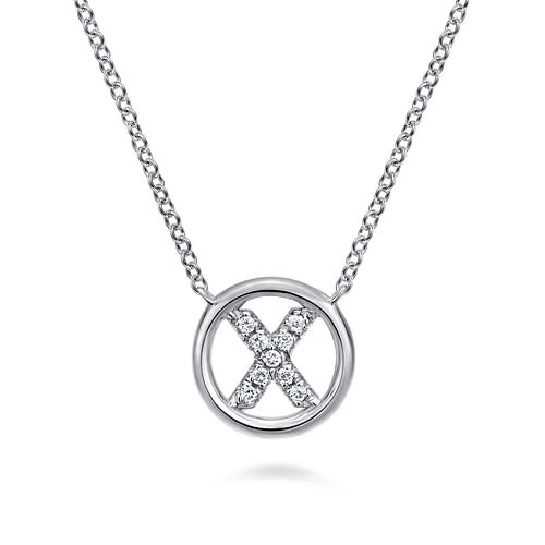 14K White Gold  Diamond X Initial Pendant Necklace