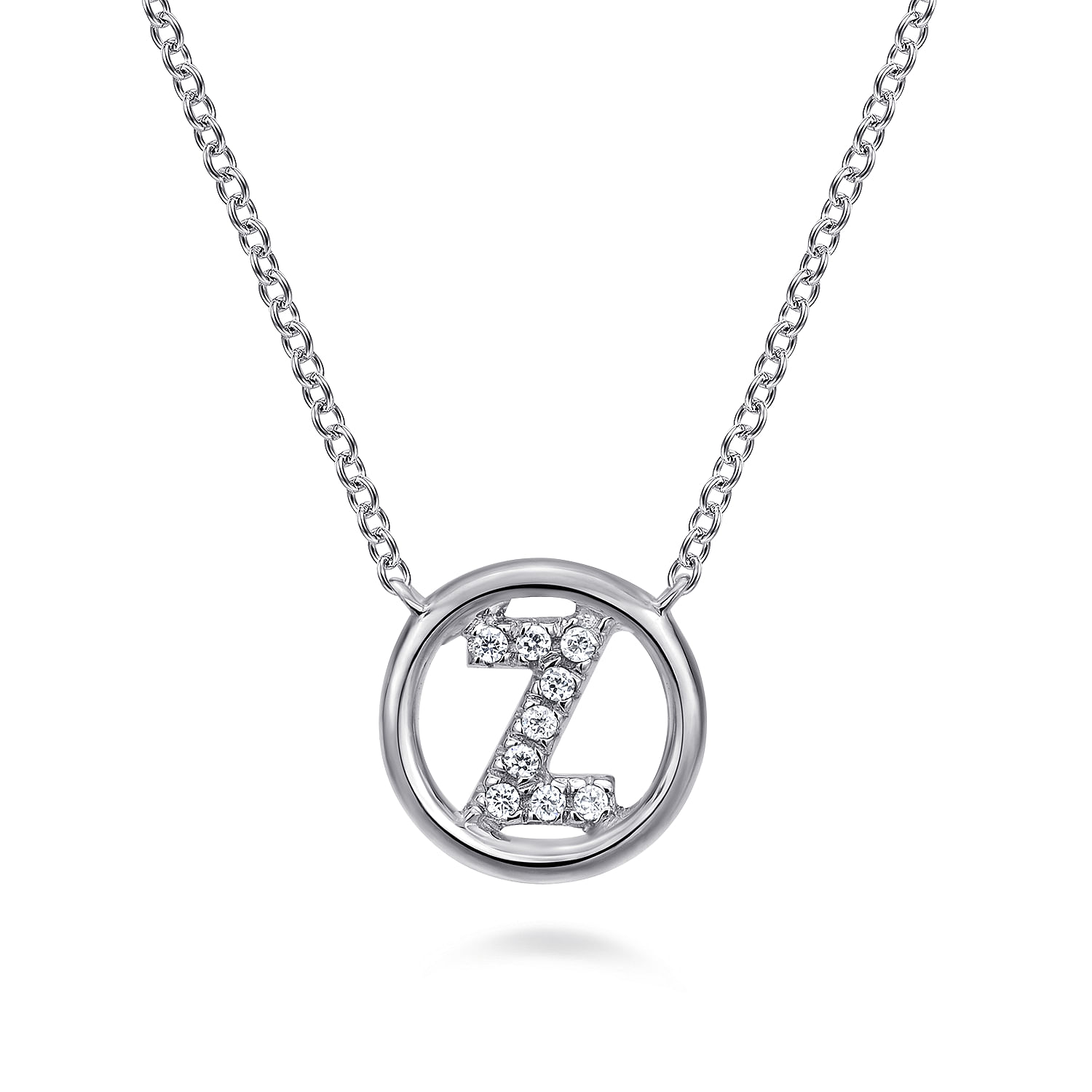 14K White Gold  Diamond Z Initial Pendant Necklace
