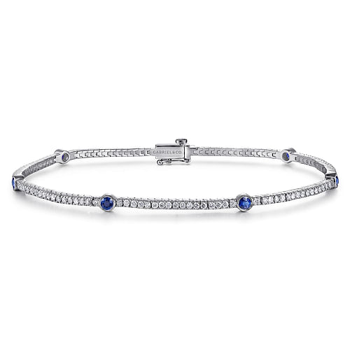 14K White Gold  Diamond and Sapphire Tennis Bracelet