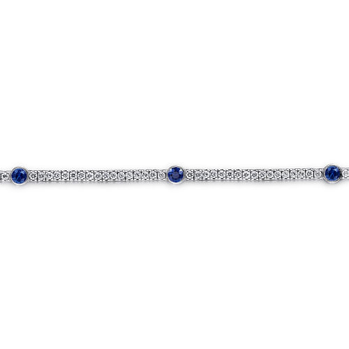 14K White Gold  Diamond and Sapphire Tennis Bracelet