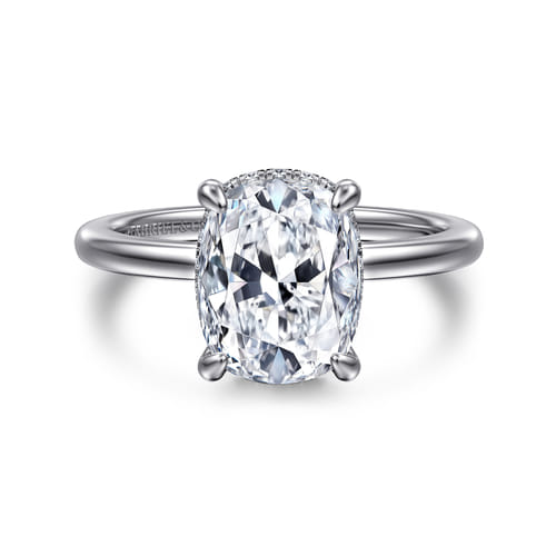 14K White Gold  Elongated Cushion Diamond Engagement Ring