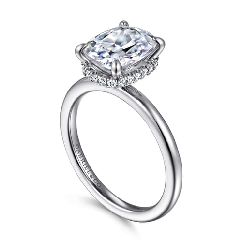 14K White Gold  Elongated Cushion Diamond Engagement Ring