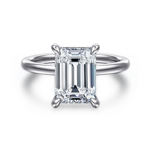 14K White Gold  Emerald Cut Diamond Engagement Ring
