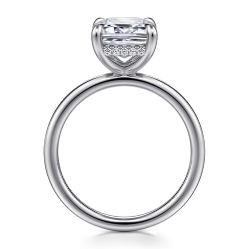 14K White Gold  Emerald Cut Diamond Engagement Ring