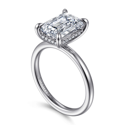 14K White Gold  Emerald Cut Diamond Engagement Ring
