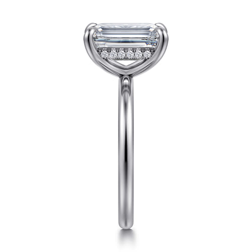 14K White Gold  Emerald Cut Diamond Engagement Ring