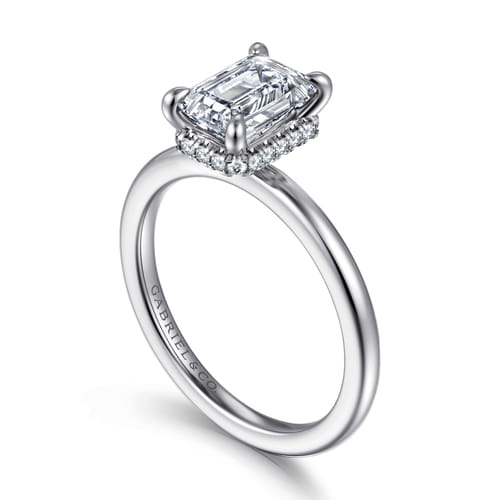 14K White Gold  Emerald Cut Diamond Engagement Ring