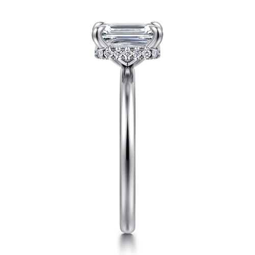 14K White Gold  Emerald Cut Diamond Engagement Ring
