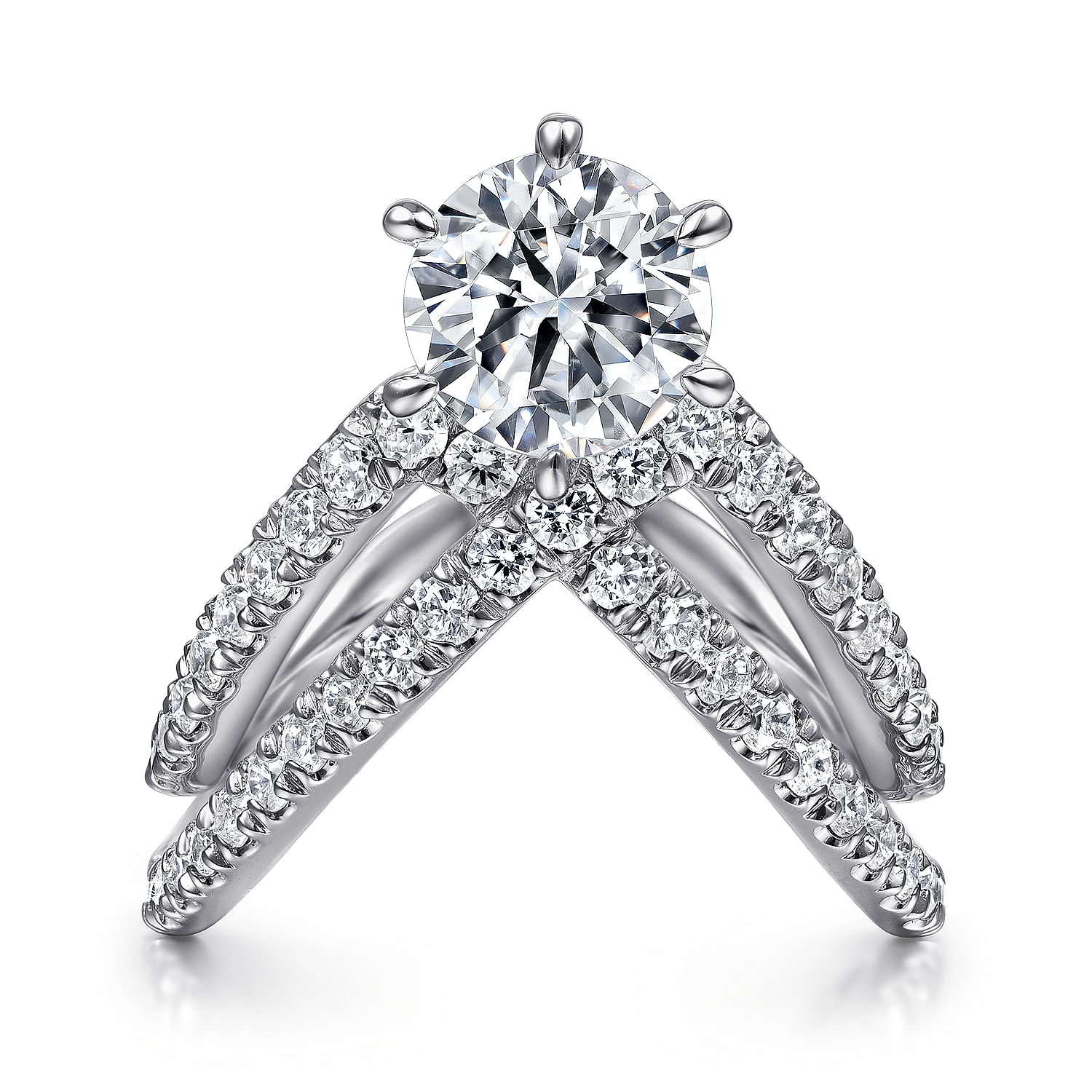 Gabriel - 14K White Gold  Free Form Round Diamond Channel Set Engagement Ring