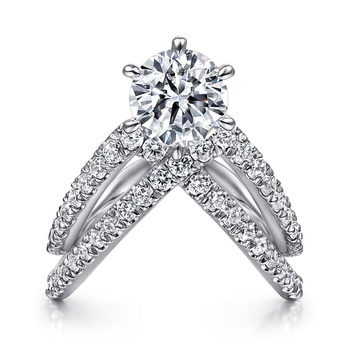 14K White Gold  Free Form Round Diamond Channel Set Engagement Ring