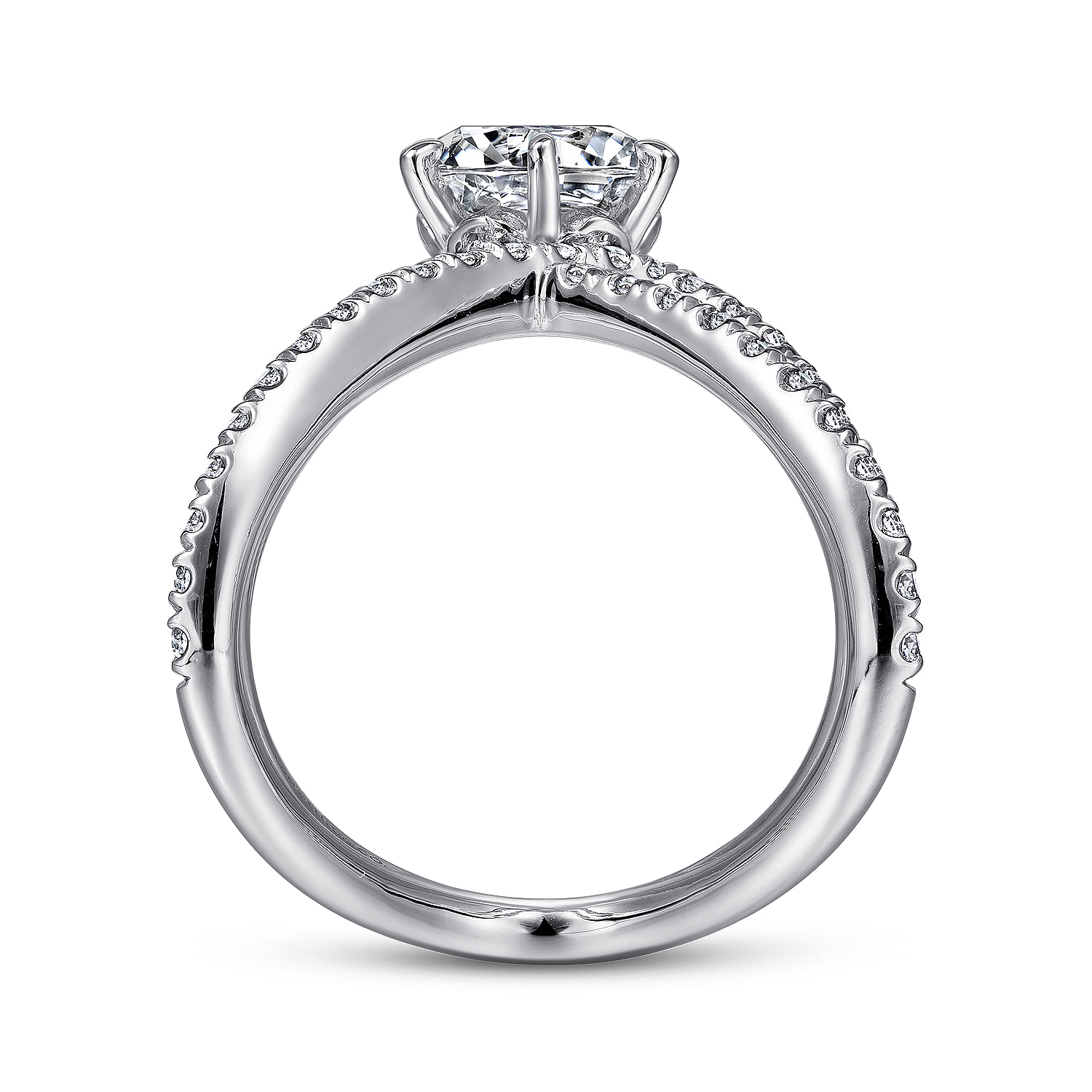 14K White Gold  Free Form Round Diamond Channel Set Engagement Ring