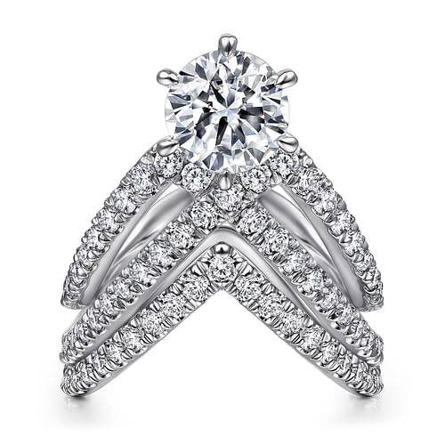 14K White Gold  Free Form Round Diamond Channel Set Engagement Ring