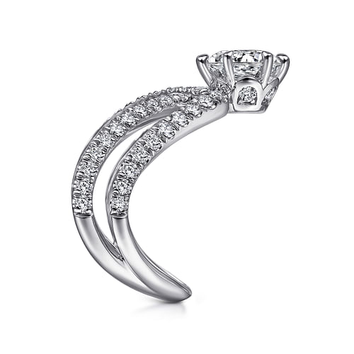 14K White Gold  Free Form Round Diamond Channel Set Engagement Ring