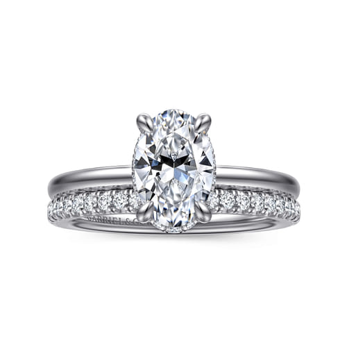 14K White Gold  Oval  Diamond Engagement Ring