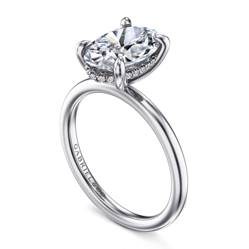 14K White Gold  Oval Diamond Engagement Ring