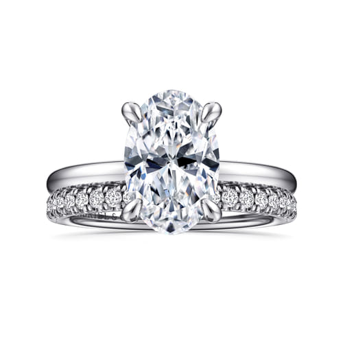 14K White Gold  Oval Diamond Engagement Ring
