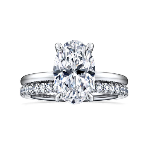 14K White Gold  Oval Diamond Engagement Ring