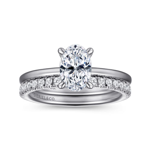 14K White Gold  Oval Diamond Engagement Ring