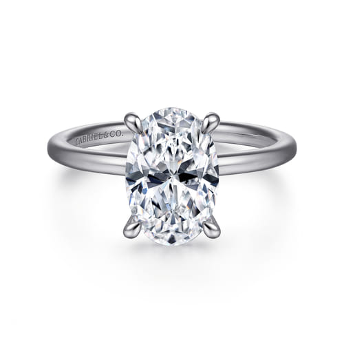 14K White Gold  Oval Diamond Engagement Ring