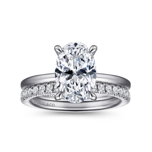 14K White Gold  Oval Diamond Engagement Ring