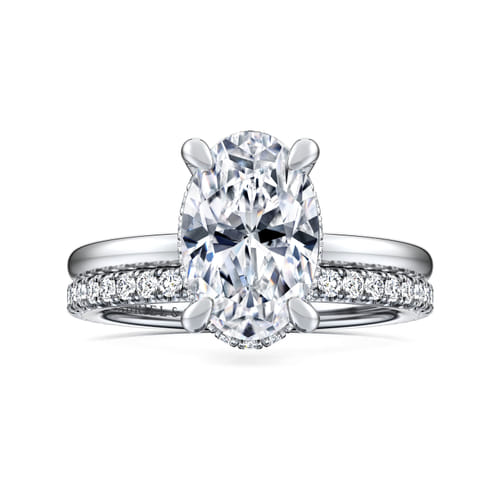14K White Gold  Oval Diamond Engagement Ring