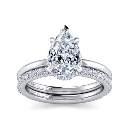 14K White Gold  Pear Shape Diamond Engagement Ring