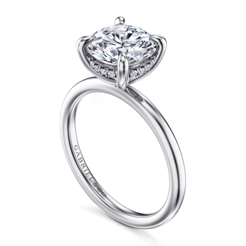 14K White Gold  Round Diamond Engagement Ring