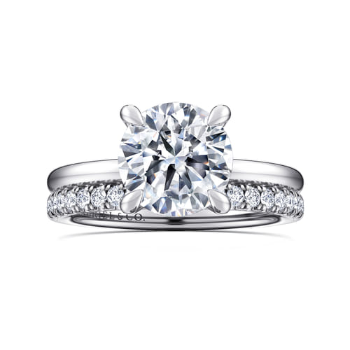 14K White Gold  Round Diamond Engagement Ring