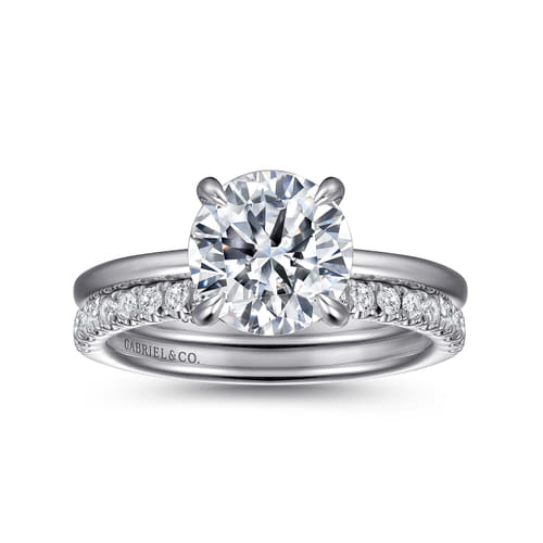 14K White Gold  Round Diamond Engagement Ring