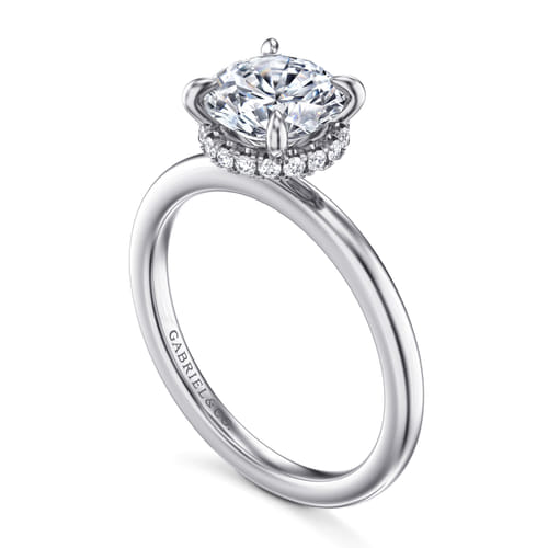14K White Gold  Round Diamond Engagement Ring