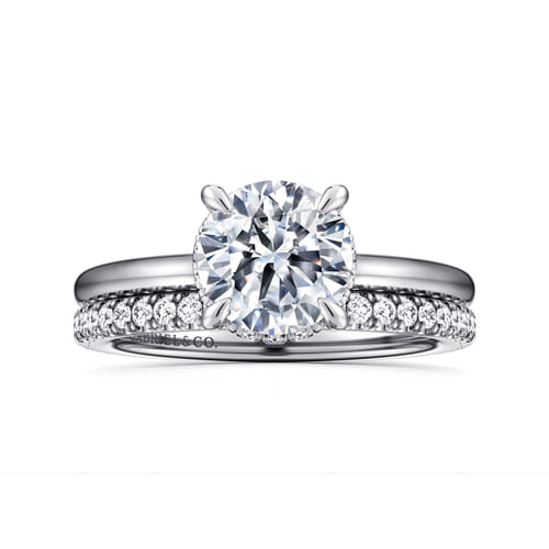 14K White Gold  Round Diamond Engagement Ring