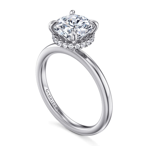 14K White Gold  Round Diamond Engagement Ring