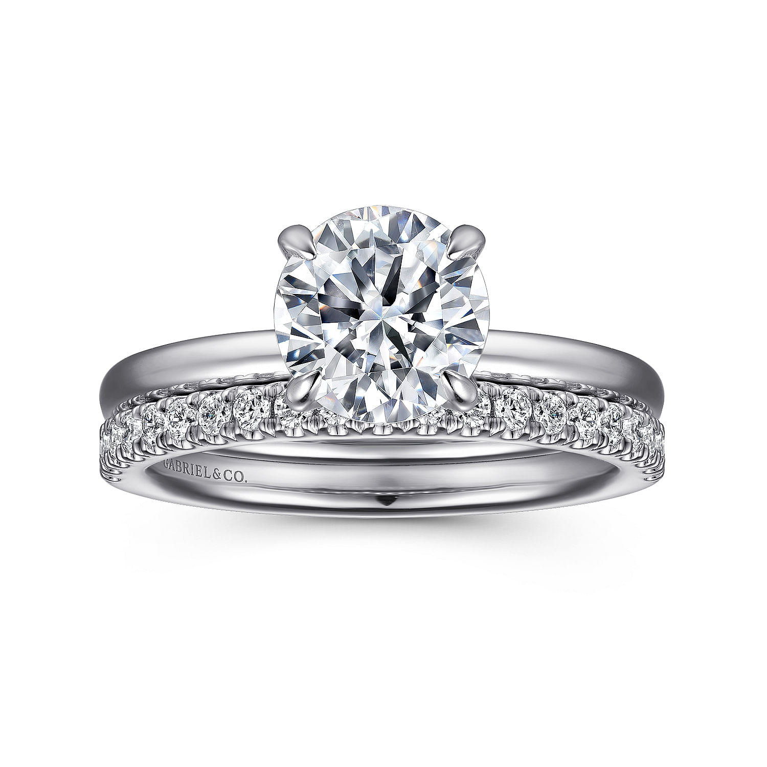 14K White Gold  Round Solitaire Diamond Engagement Ring